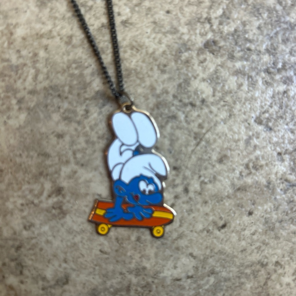 Vintage Smurf Skateboard Pendant and Necklace